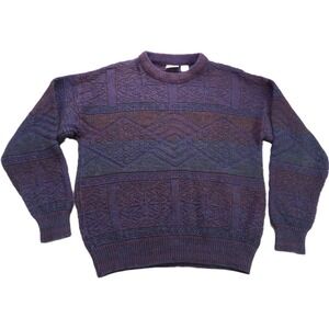 VTG Giorgio di Firenze Sweater Wool Textured Knit Men Large Purple Crewneck 90s